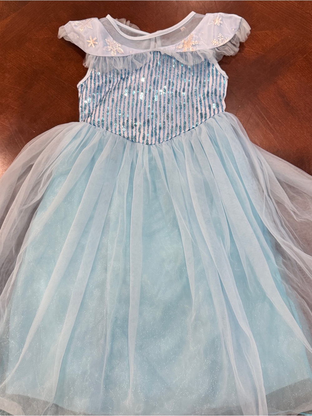 Fancy Snowflake Sequin and Tulle Blue Girls Princess Dress Costume Sz 130 (7-8)